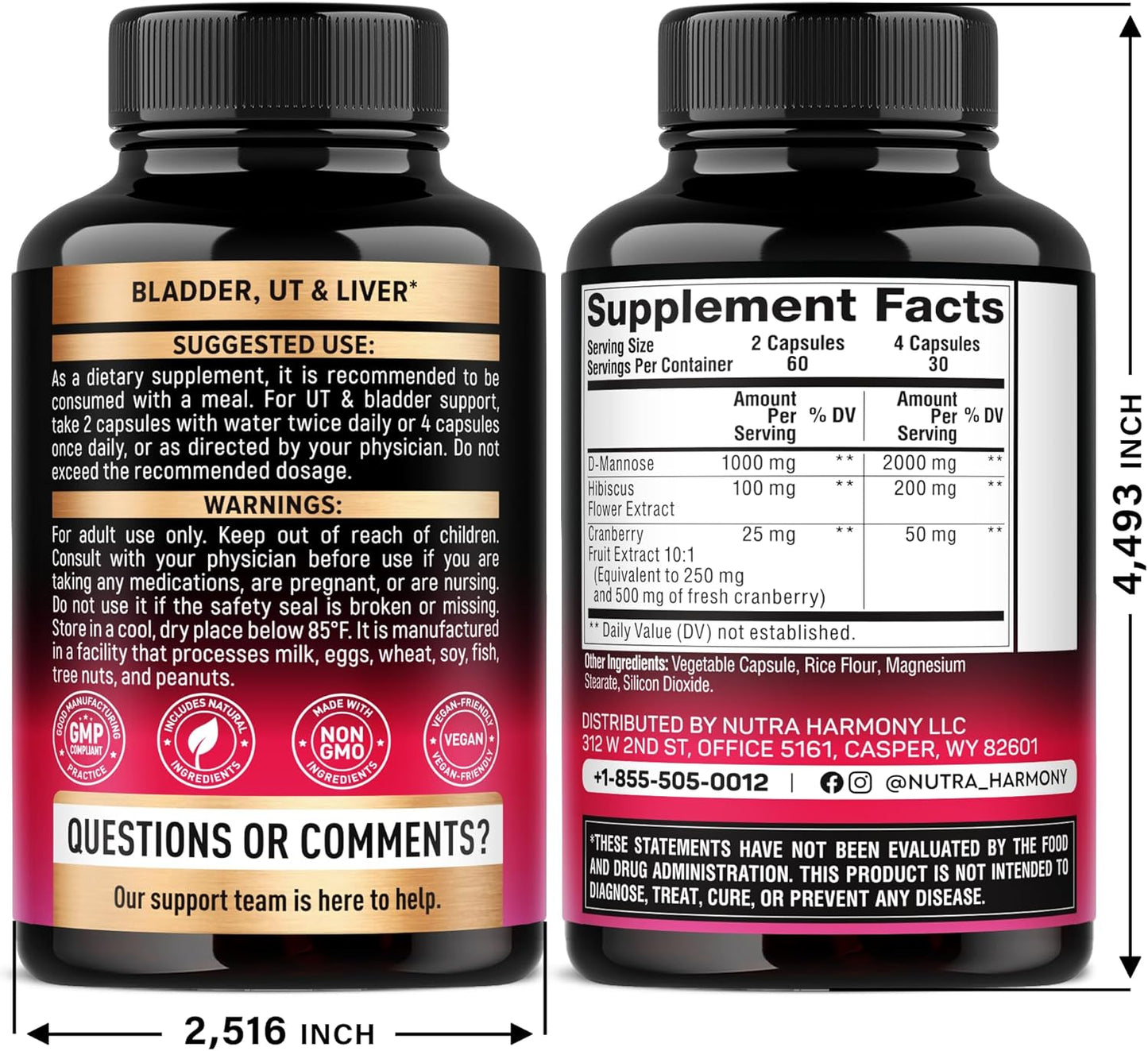 D-Mannose 2000 mg with Cranberry & Hibiscus | Urinary Tract Support Capsules