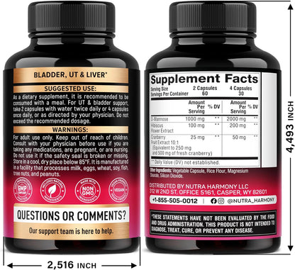 D-Mannose 2000 mg with Cranberry & Hibiscus | Urinary Tract Support Capsules