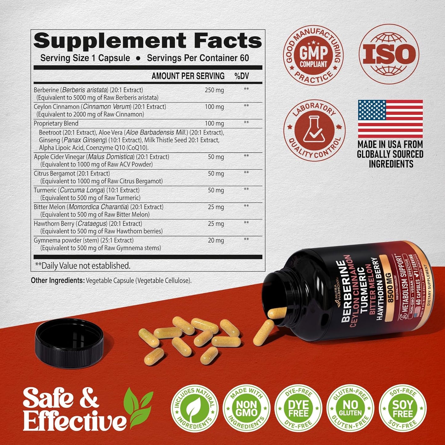 Berberine, Ceylon Cinnamon, Turmeric, ACV & Bitter Melon Complex Capsules