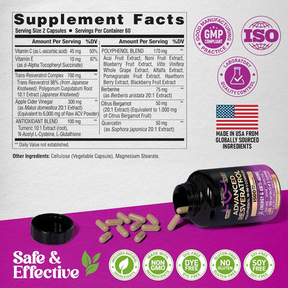 Resveratrol Polyphenol 15-in-1 Complex 1500 mg Capsules
