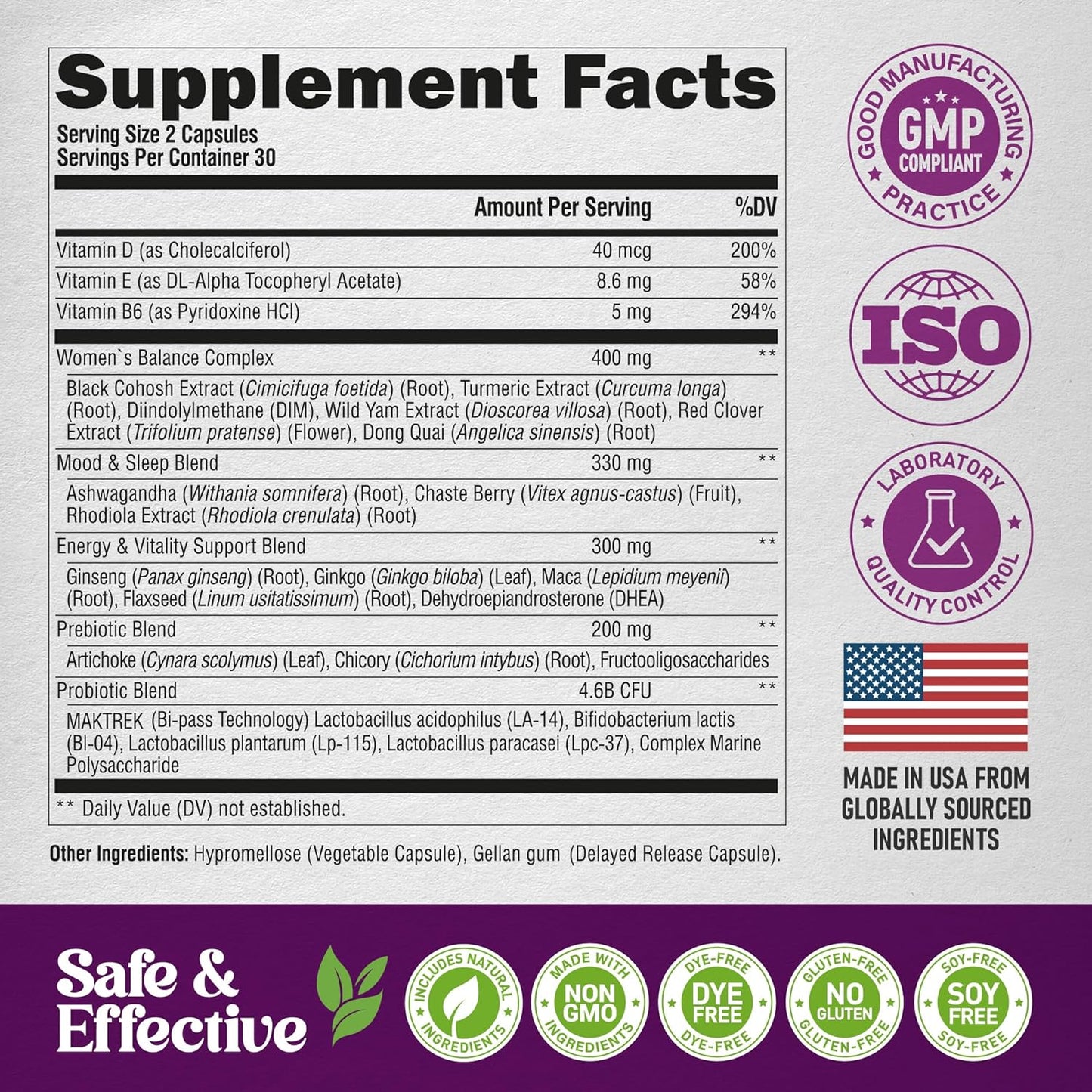 Menopause Supplement for Women with Dong Quai, Black Cohosh, Prebiotics & Probiotics