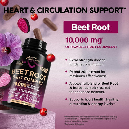 Beet Root 5-in-1 Complex Capsules for Heart & Circulation Support