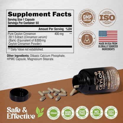 Ceylon Cinnamon 20:1 Extract | Extra Strength Capsules