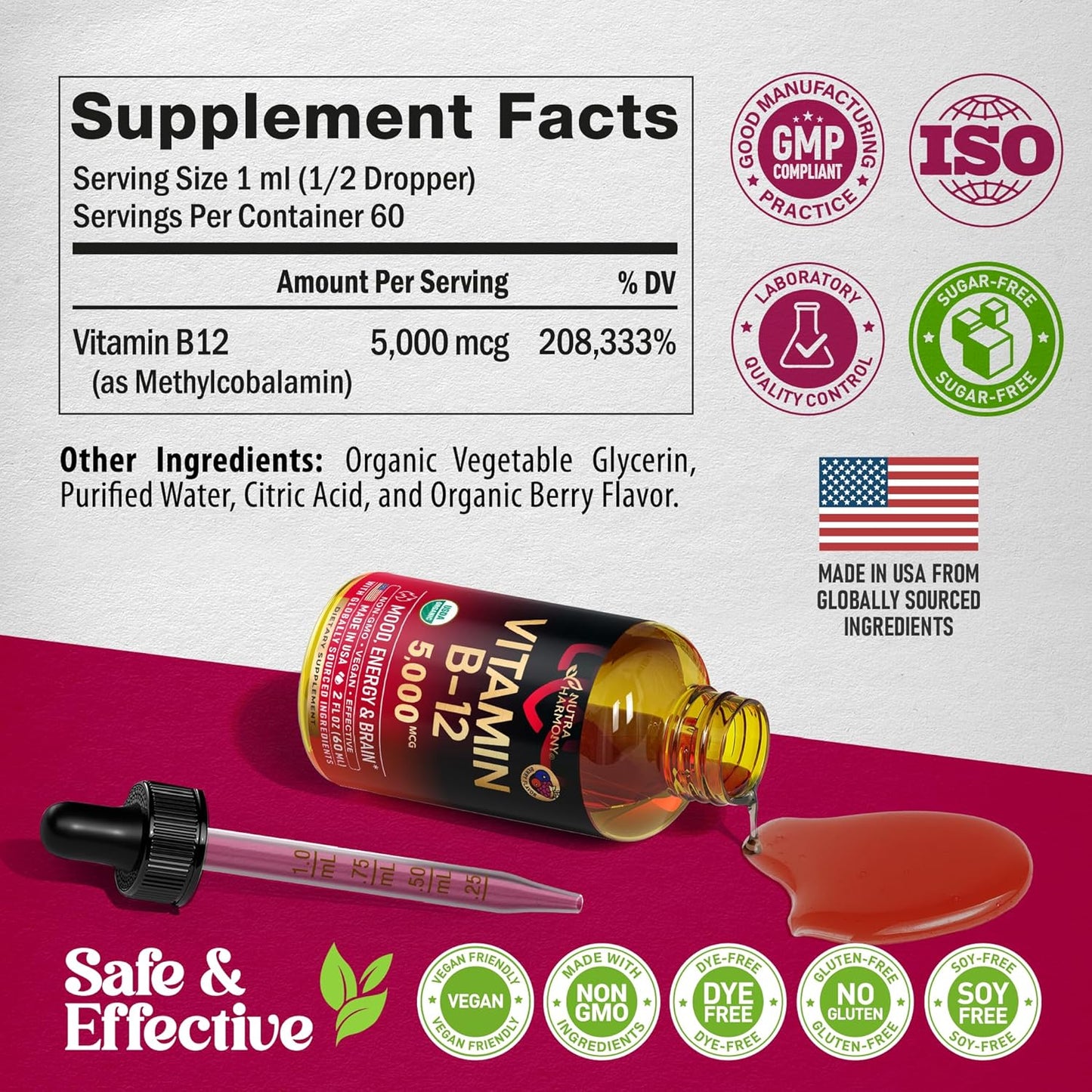 USDA Organic Vitamin B12 Liquid Drops at Methylcobalamin Form