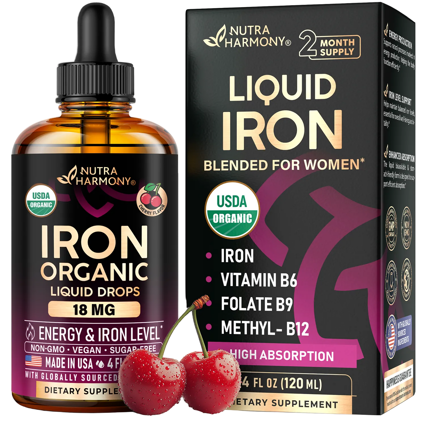 USDA Organic Iron 18 mg | High Absorption Ferric Glycinate Liquid Drops