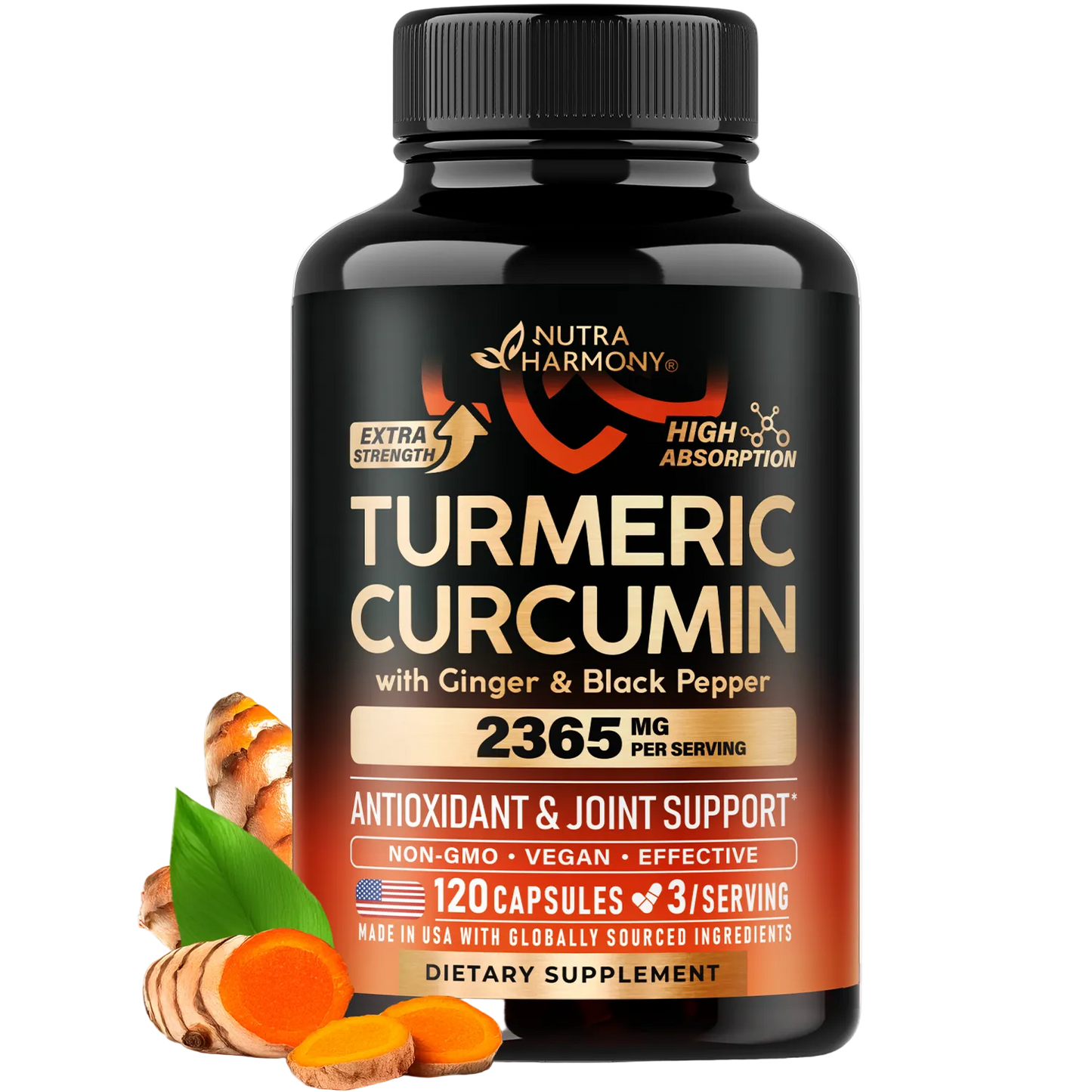 Turmeric Curcumin Supplement with Ginger & Black Pepper: Highly Bioavailable & Extra Strength