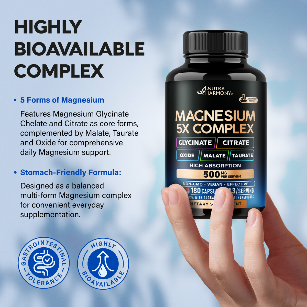 Magnesium 5-in-1 Complex | Glycinate, Citrate, Oxide, Malate