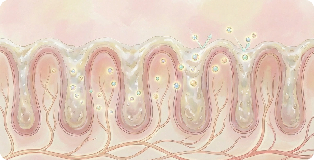 Biofilm buildup gut lining illustration