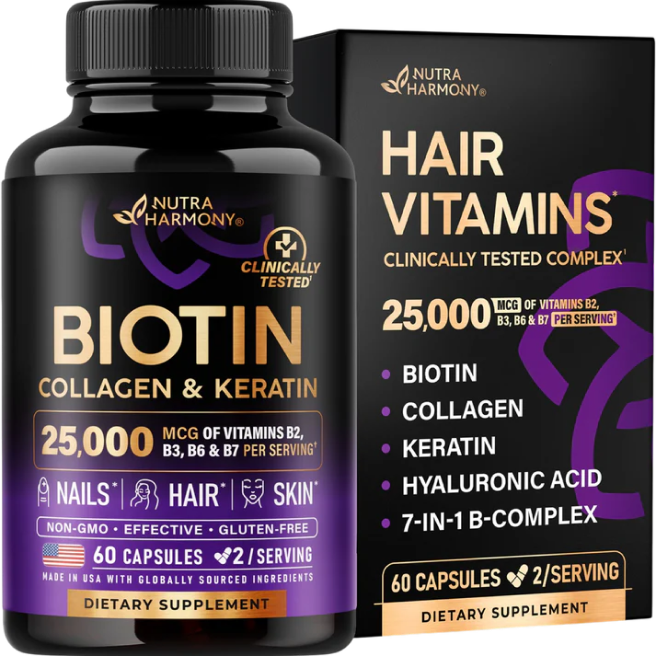 NutraHarmony Biotin bottle and carton